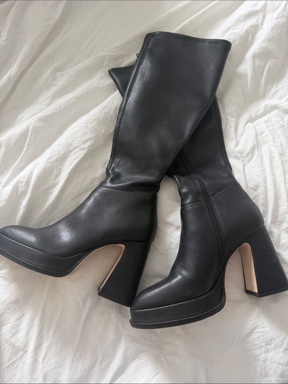 Steve Madden Black Knee-High Platform Block Heel Boots